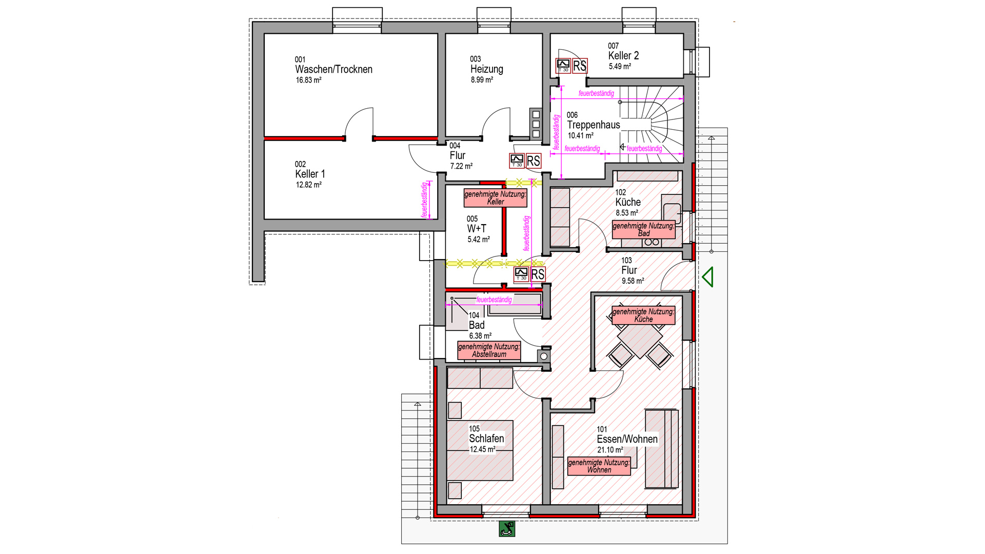 Morsbach-Alzen: 3-Familienhaus - herrlich am Ortsrand gelegen, Untergeschoss: Wohnung 58 m²   Kellerräume 67 m²
